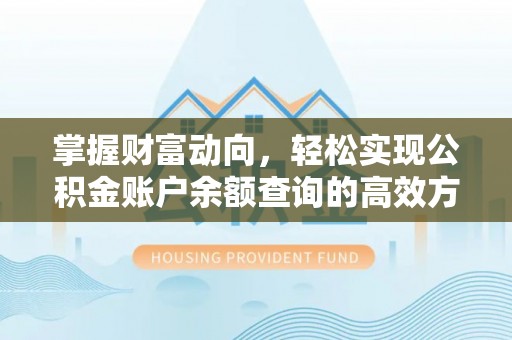 西螺掌握财富动向，轻松实现公积金账户余额查询的高效方式