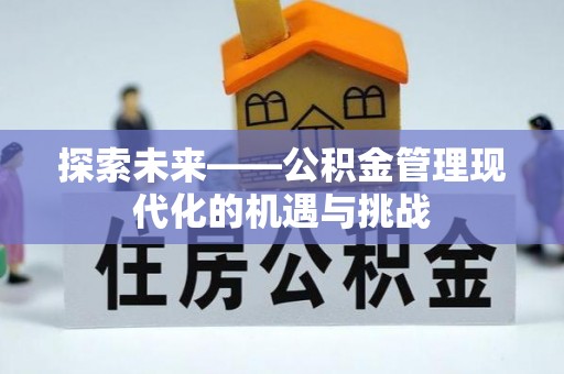 西螺探索未来——公积金管理现代化的机遇与挑战